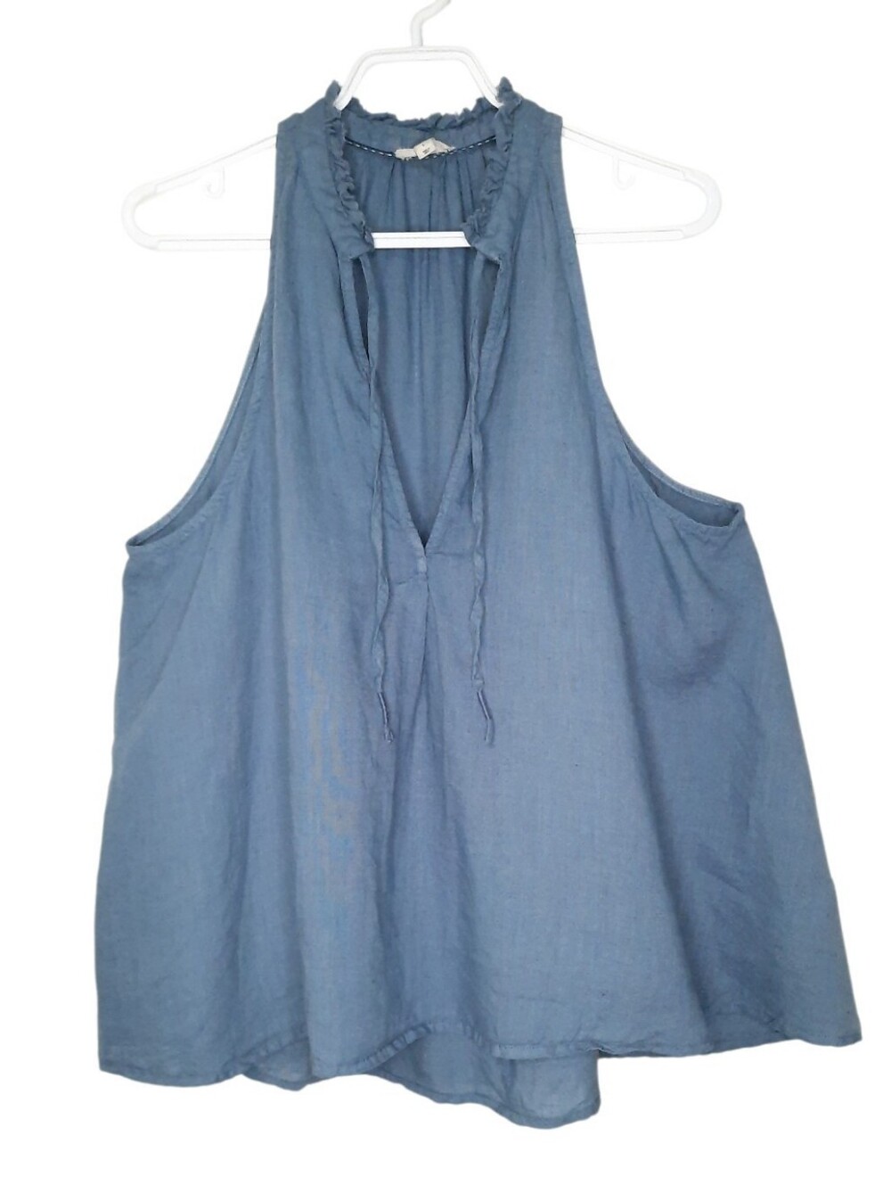 Pilcro Anthropologie The Tavi Tank Top Linen Blue Sleeveless Womens Size Large